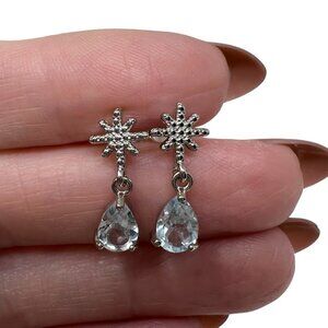 Aquamarine snowflake teardrop earrings Sterling silver posts jewelry accessories